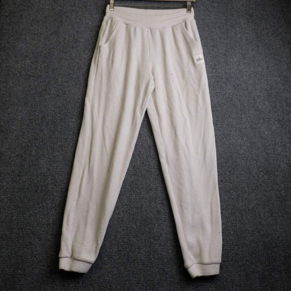 Alo Yoga Sweatpants Womens XS White Waffle Knit Joggers Lounge Pants Gym Casual